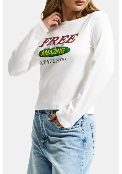 Itsbasic Kadın Beyaz W5 Free Amazing Baskılı Tasarım Sweatshirt