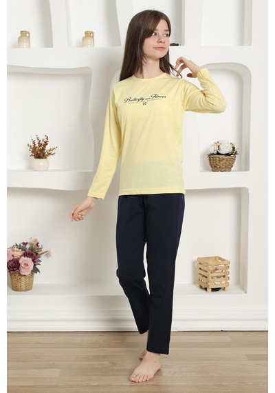 Akbeniz Kız Çocuk Penye Pijama Takım 20422 Sarı