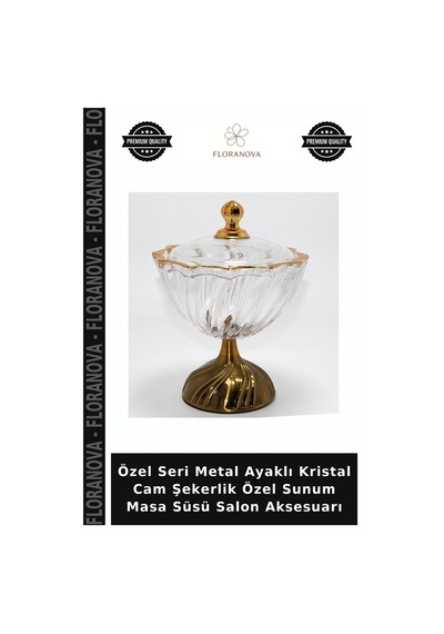 Özel Seri Metal Ayaklı Kristal Cam Şekerlik Özel Sunum Masa Süsü Salon Aksesuarı