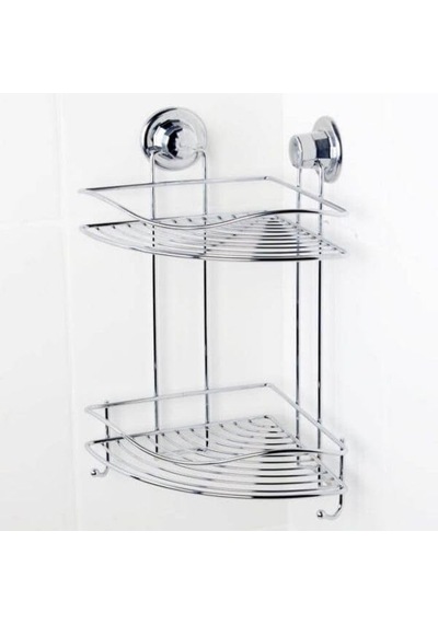 Tekno-tel Vakumlu İki Katlı Kancalı Banyo Köşe Rafı, Gümüş Diğer