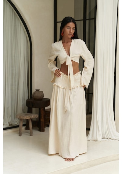 Mai Collection Mai Studios Co. Marshanda Bej Crop Etek Takım Bej