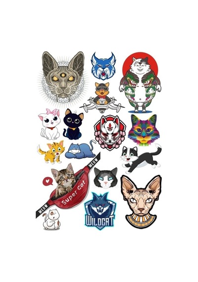 Kediler Sticker Set-6 13 Parça Telefon, Tablet, Defter, Laptop Sticker
