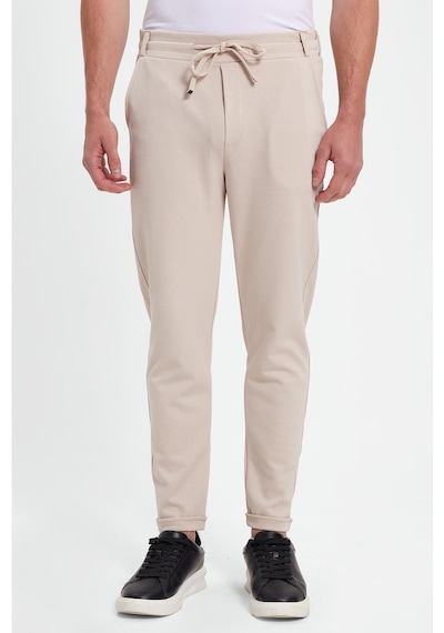 Tudors Erkek Slim Fit Pamuklu Beli Bağlamalı Yan Cepli Katlamalı Paça Jogger Bej Pantolon-42320 Bej