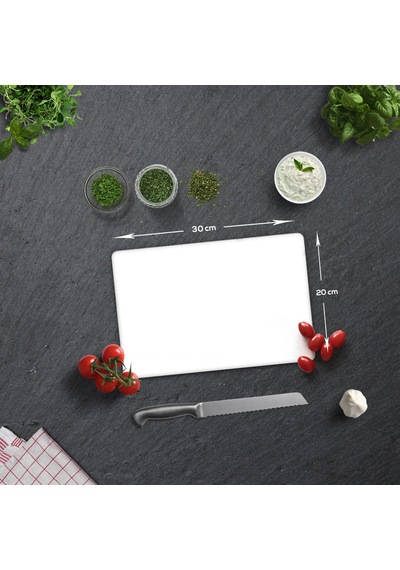 Düz Renk - Beyaz Cam Kesme Tahtası 20cm X 30cm