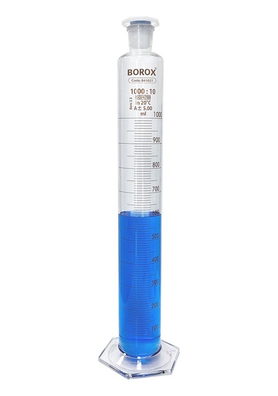 Borox Cam Çalkalamalı Mezür 1000 ML Plastik Tıpalı Dereceli