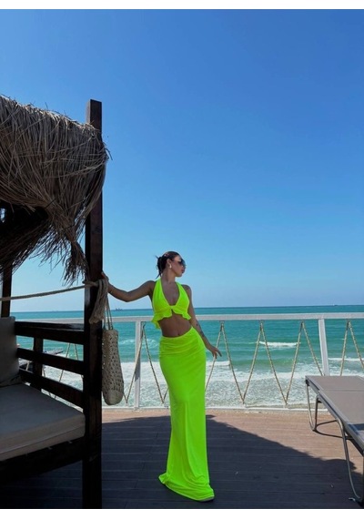 Moderie Butik Kadın Mayo Kumaş Bağlamalı Crop Ve Maxi Boy Etek Ikili Takım Neon Yeşil Moderie Butik Kadın Mayo Kumaş Bağlamalı Crop Ve Maxi Boy Etek Ikili Takım Neon Yeşil