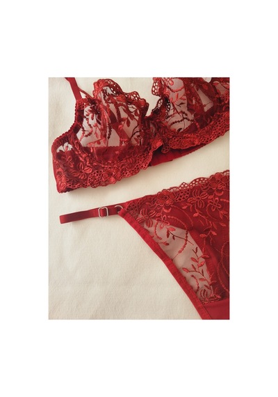 Demirsa Boutique Dantelli Çiçekli Balenli Bordo İç Çamaşır Takım Sütyen&tanga Bordo