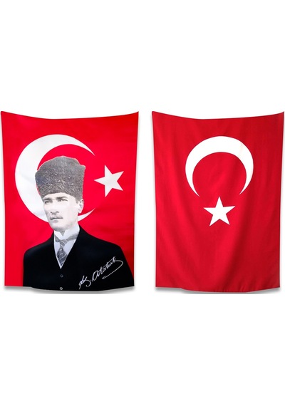 Kalpaklı Atatürk+Türk Bayrağı 70X105