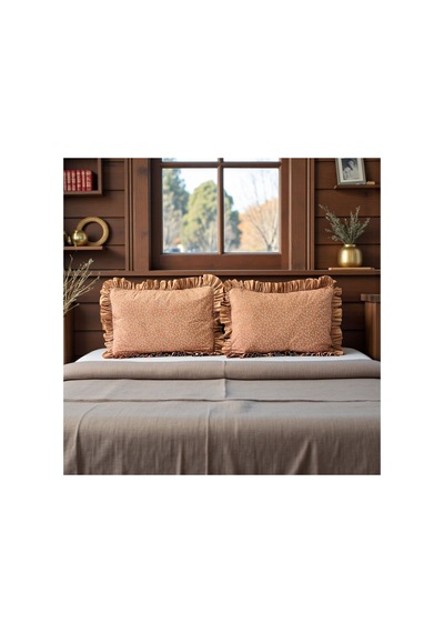 Fırfırlı Yastık Kılıfı 2 Li Set Tek Kişilik %100 Organik Pamuk 50x70 Cm 8 Farklı Desen Seçenekli Kiremit Düz Kenar