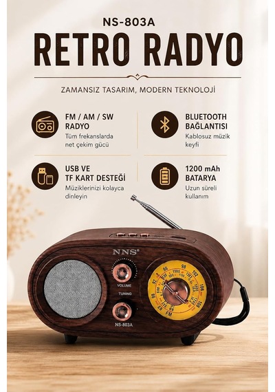 Bluetooth Fm/am/sw Retro Radyo 1200 Mah Tf Kart Usb Ns-803a Çok renkli