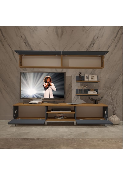 Decoraktiv Eko 5 Mdf Dvd Krom Ayaklı Tv Ünitesi Tv Sehpası Pera - Antrasit