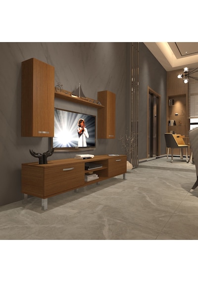 Decoraktiv Eko 5d Mdf Dvd Krom Ayaklı Tv Ünitesi Tv Sehpası Ceviz