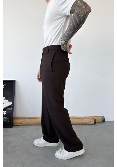 Kahverengi Dokulu Basic Kumaş Pantolon Kahverengi Kahverengi Dokulu Basic Kumaş Pantolon Kahverengi