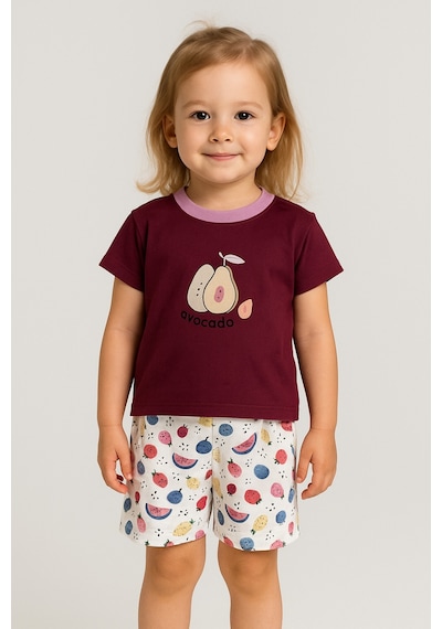 Fuar Baby Kız Bebek Çocuk %100 Pamuklu Şort Takım 1-4 Yaş Avokado Desenli