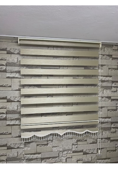 Bambu Krem Renk Zebra Perde (Etek Boncuklu)