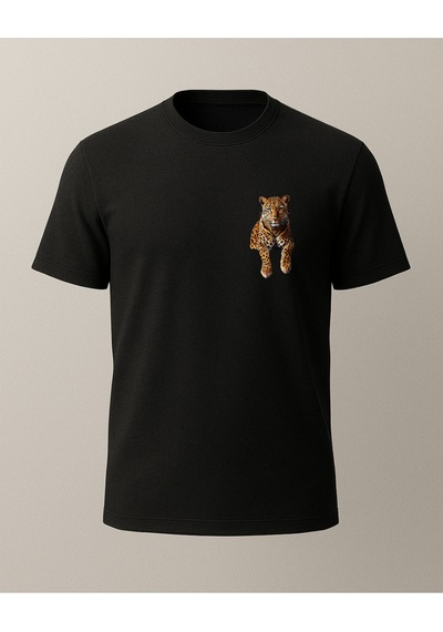 Etnik Kaplan Baskılı T-shirt Siyah