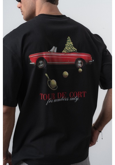 Respire Erkek Cort Baskılı Oversize T-shirt Siyah