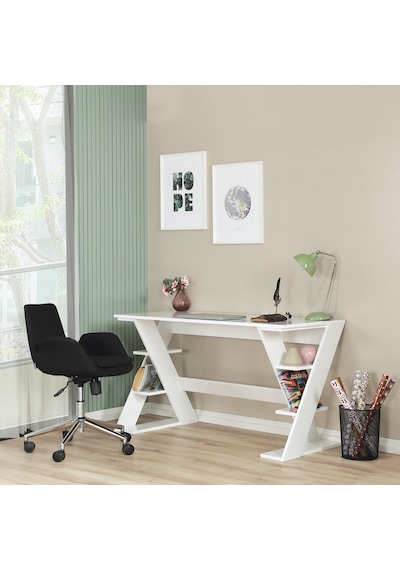 Pasific Home Lungo Raflı Çalışma Masası, Ofis Masası, 60X140 Cm, Parlak Beyaz