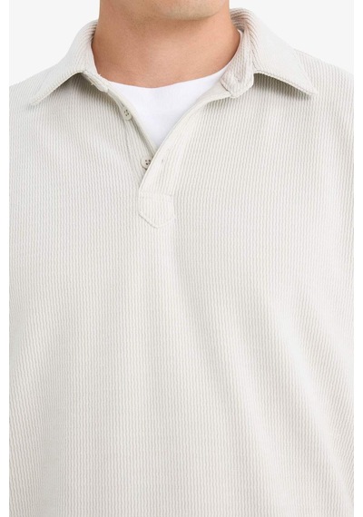 Defacto Regular Fit Polo Yaka Yarım Fermuarlı Fitilli Kadife Sweatshirt E9410ax25aubg672 Bej