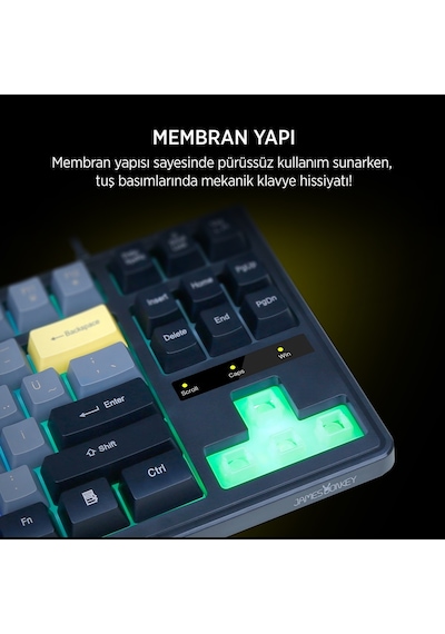 James Donkey Jdk87 Rainbow Mekanik Hisli Membran Türkçe Q Gaming 87 Tuş Klavye Siyah