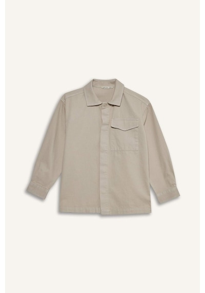 Defacto Erkek Çocuk Oversize Geniş Kalıp Polo Yaka Uzun Kollu Gömlek G3621a825augr302 Gri