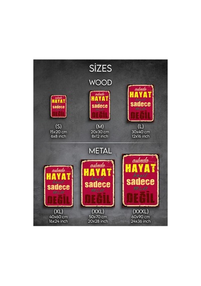 Hayat Basit Sadece Kolay Değil Retro Tablo Vintage Yazılı Dekoratif Poster Ahşap & Metal Seçenekli