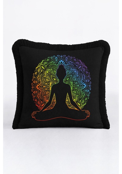 Chakra Enerjisi Saçaklı Yastık Kılıfı - Meditasyon Temalı Bohem Siyah Püsküllü Kırlent Kılıfı Sisli Limon Sarısı Chakra Enerjisi Saçaklı Yastık Kılıfı - Meditasyon Temalı Bohem Siyah Püsküllü Kırlent Kılıfı Sisli Limon Sarısı