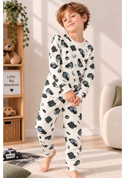 Free Beka Araba Desenli Bisiklet Yaka %100 Pamuklu İnterlok Kumaş Erkek Çocuk Uzun Kollu Pijama Takımı Ekru Free Beka Araba Desenli Bisiklet Yaka %100 Pamuklu İnterlok Kumaş Erkek Çocuk Uzun Kollu Pijama Takımı Ekru