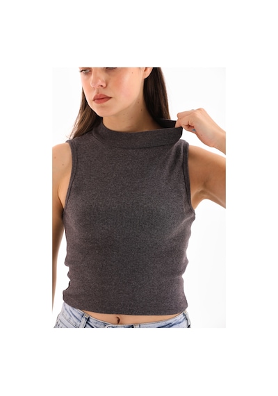 Loısy Kadın Likralı Kolsuz Crop Bluz Antrasit