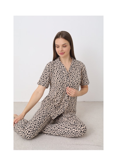 Elitol Bamboo Örme Kadın Düğmeli Pijama Takımı Desenli-11
