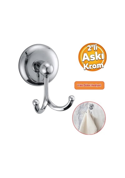 Vidalı Askılık Banyo Tuvalet Lavabo Havlu Bornoz Askısı Çatal İkili Metal Askı Krom Diğer