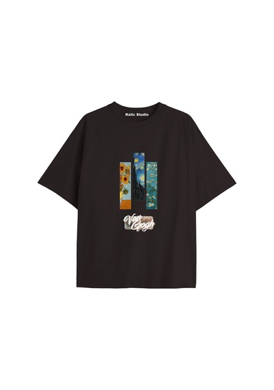 Kalic Studio Unisex Van Gogh Baskılı Oversize Tshirt Siyah-54