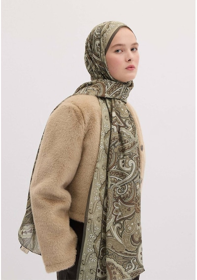 Freshscarfs Siara Desen Şal Kahve haki