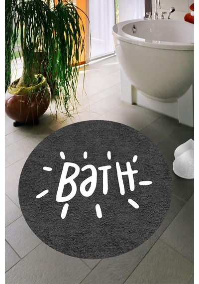 Tr Dijital Baskı Kaymaz Taban Yıkanabilir Bath Yazılı Banyo Paspası Dc-8025 Koyu Gri Diğer