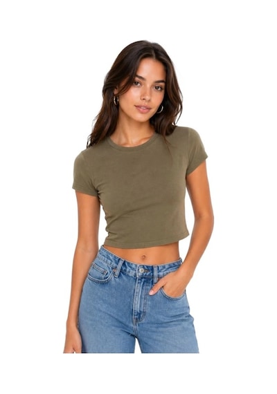 Only Onlhannah S/s O-neck Short Top Kadın Crop T-shirt 15353070 Yeşil