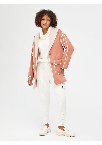 Faik Sönmez Oversize Midi Kaban - Minimalist Tasarım Somon