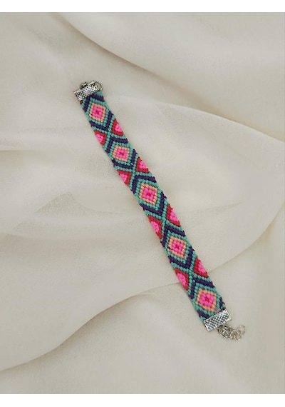 Bileklik Bohemian Etnik Retro Geometrik Dokuma 1 Adet Bilezik Kadın Kız Aksesuar Çok Renkli