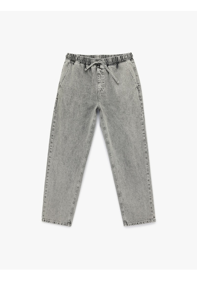 Koton Pamuklu Cepli Bol Beli Lastikli Bağcıklı Baggy Jean Pantolon Gri 6sam40231nd Gri