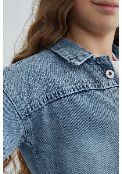 Fullamoda Taşlı Beli Lastikli Kız Çocuk Jean 3 Lü Takım Mavi