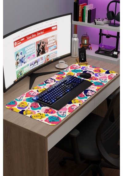 İllüstrasyon Kaymaz Dikişli Kauçuk Oyuncu Mousepad V5 - 90x40 Xxl Gaming Mouse Pad Fare Altlığı