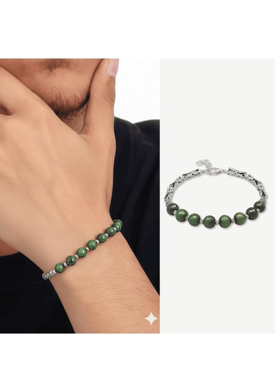 Tesbihane Kararmaz Metal Kralli Gümüş Renk Dorika Top Süslemeli Küre Kesim Fasetalı His Taşı Erkek Bileklik Çok renkli