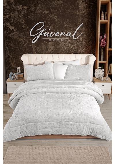 Vome Çantalı Jakarlı Çift Taraflı Wellsoft 230 X 250 Cm Battal Boy Yorgan Seti 1 Yorgan + 2 Yastık Kılıfı Yumuşak Dokulu Kabarık Kışlık Yorgan Çeyizlik Gri