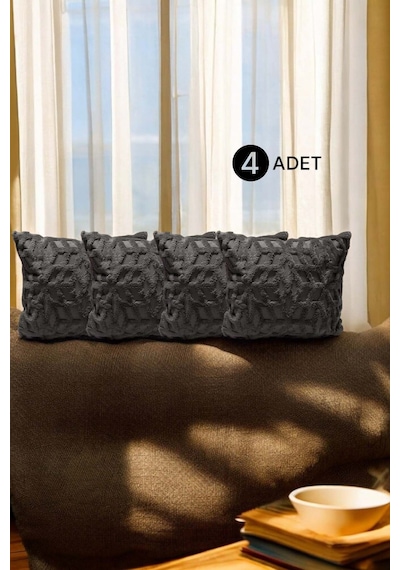 Bohem 4'lü Dekoratif Yastık Kılıfı Kırlent Kılıfı 43x43 Cm Antrasit Etnik Gri