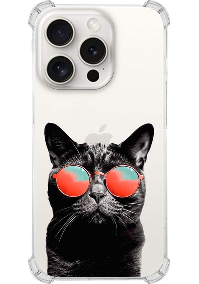 Apple Uyumlu iPhone 15 Pro Kedi 3 Baskılı Şeffaf Köşe Korumalı Antişok Kılıf