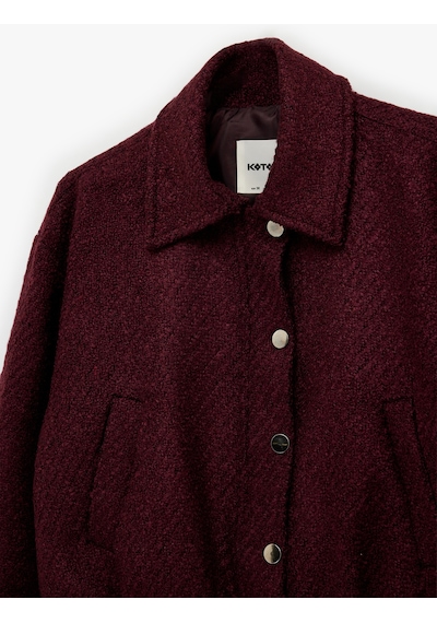 Koton Uzun Kollu Fermuarlı Cepli Tüvit Bomber Ceket Bordo 6sak50045pw Bordo