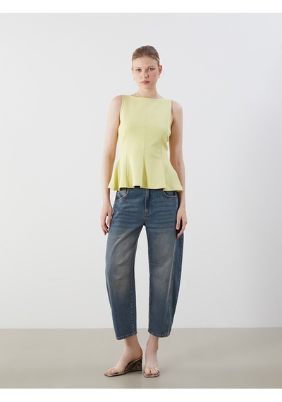 Lcw Vision Yeşil Kayık Yaka Peplum Bluz