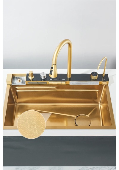 Premium Gold Akıllı Mutfak Evyesi- 75x46 Cm Çok Fonksiyonlu- Lüx Dijital Akıllı Eviye Seti