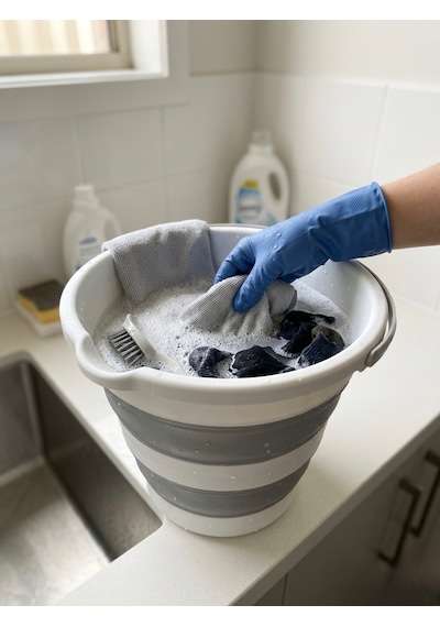 Katlanabilir Akordiyon Kova 12 Litre Yer Kaplamayan Silikon Su Kovası - Gri Beyaz Beyaz - Gri