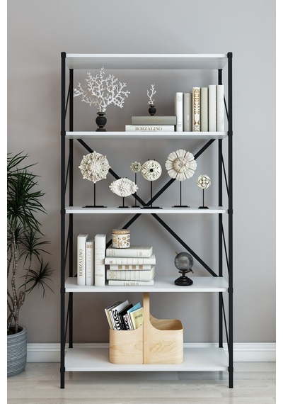 Stone Metal Kitaplık Ofis Kitaplık Çok Amaçlı Dekoratif Raf Stand 150 Cm Beyaz