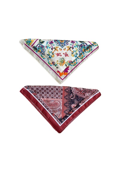 2 Li Saten Bandana Seti Saten Fular Saten Çanta Aksesuarı Özel Desen Bandana 45x50 Cm Füme
